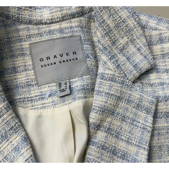 QVC Susan Graver Knit Tweed Short Sleeve Blazer Wind Blue NWOT Size L - Picture 6 of 10